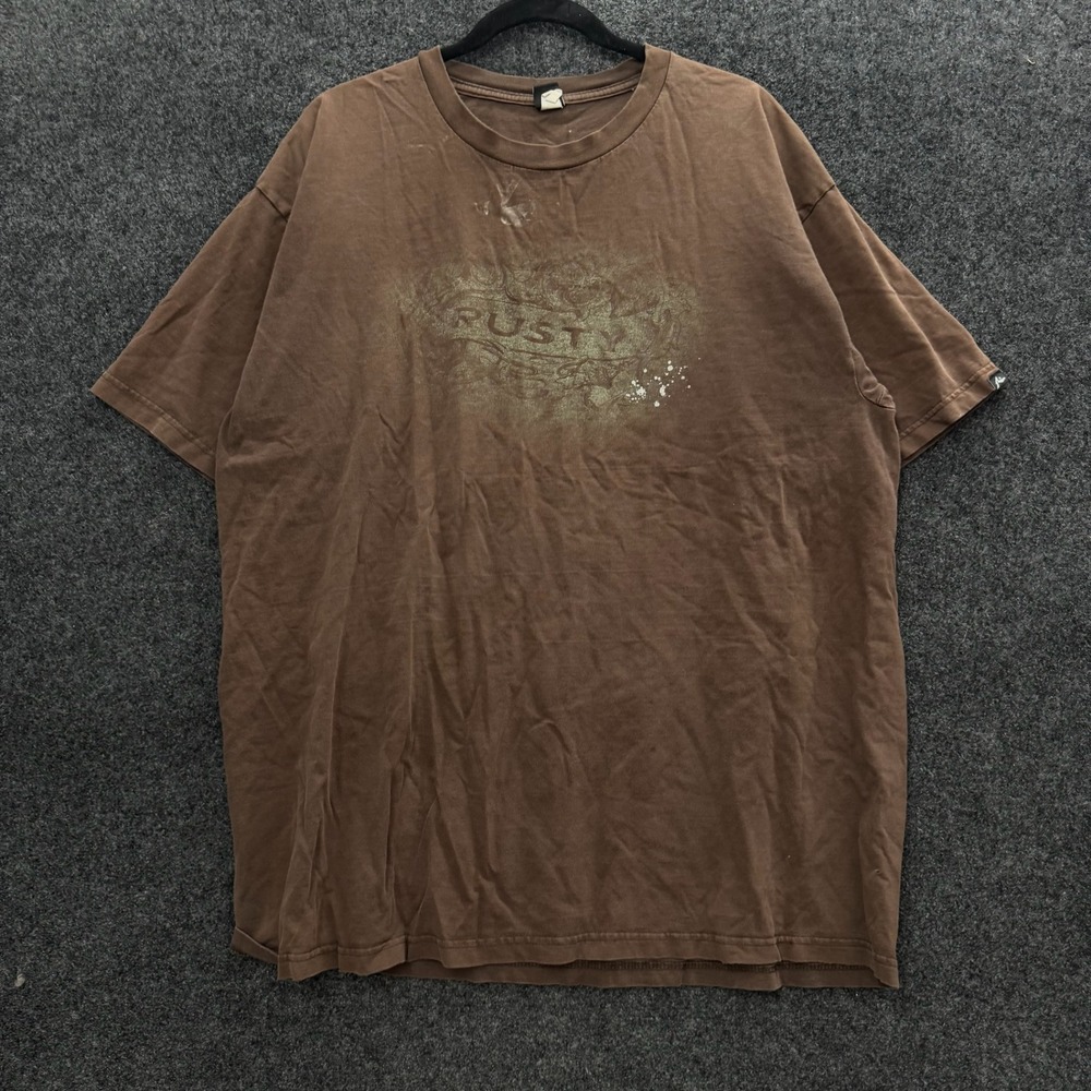 Vintage 90s Rusty Surf T-Shirt Mens XXL Brown Ringspun Cotton Graphic Tee